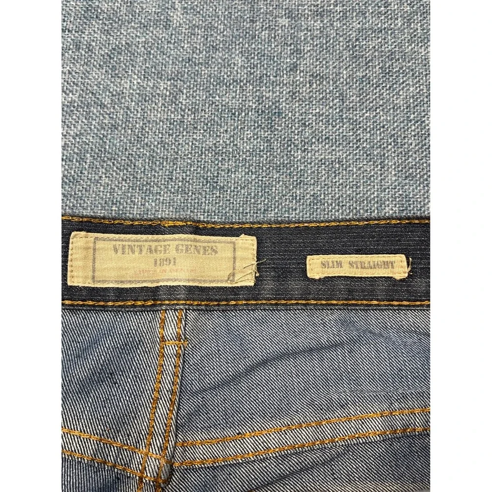 Vintage Genes 1891 Slim Straight Jeans Mens 30x30 Dark Wash Denim Frayed Hem